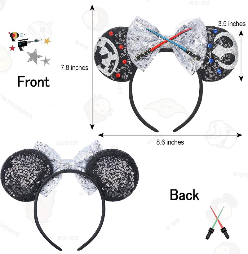 ETLUK Mouse Ears Headband, Sequin Star Ears Headband for Adult Women Girls, Sparkling Bow & Lightsaber Design for Cosplay Accessories Party Decorations - Image 2
